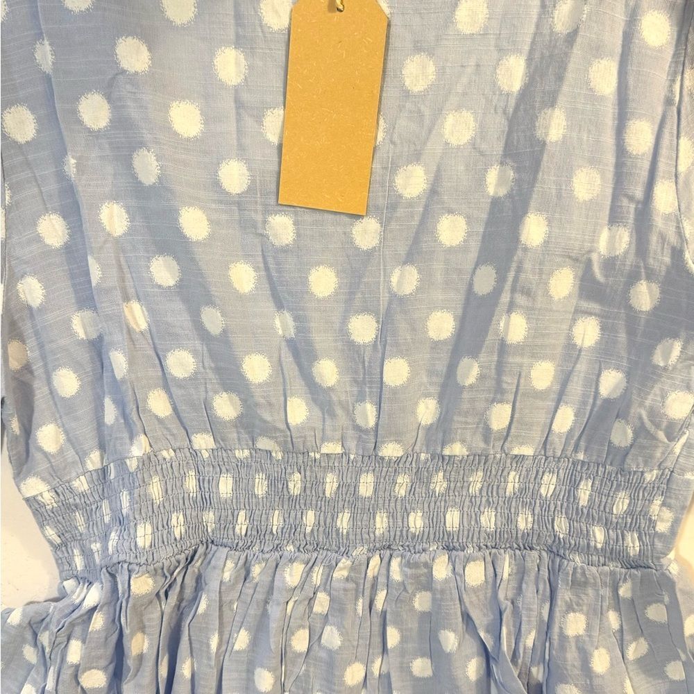 NWT Elegant Sky Blue Polka Dot Blouse - Picture 9 of 10
